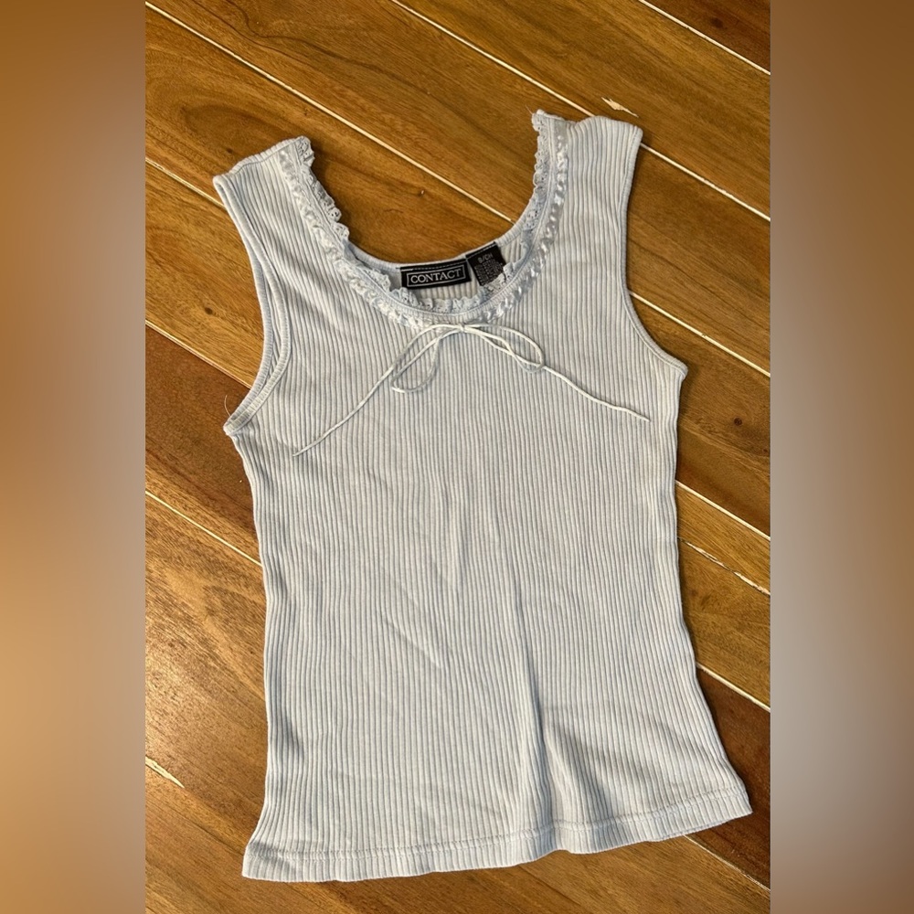Vintage Ribbed light‎ blue tank top. Contact. Small.